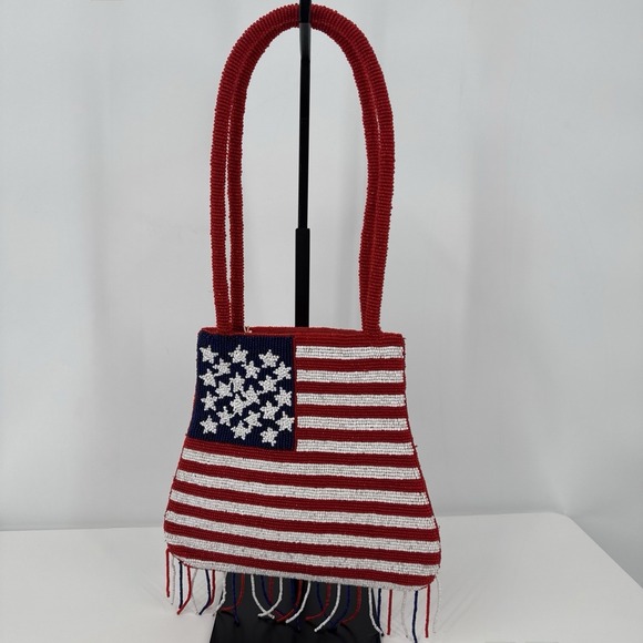 Handbags - Sea Glass Collection New York Hong Kong Hand Beaded American Flag Fringe Bag NEW